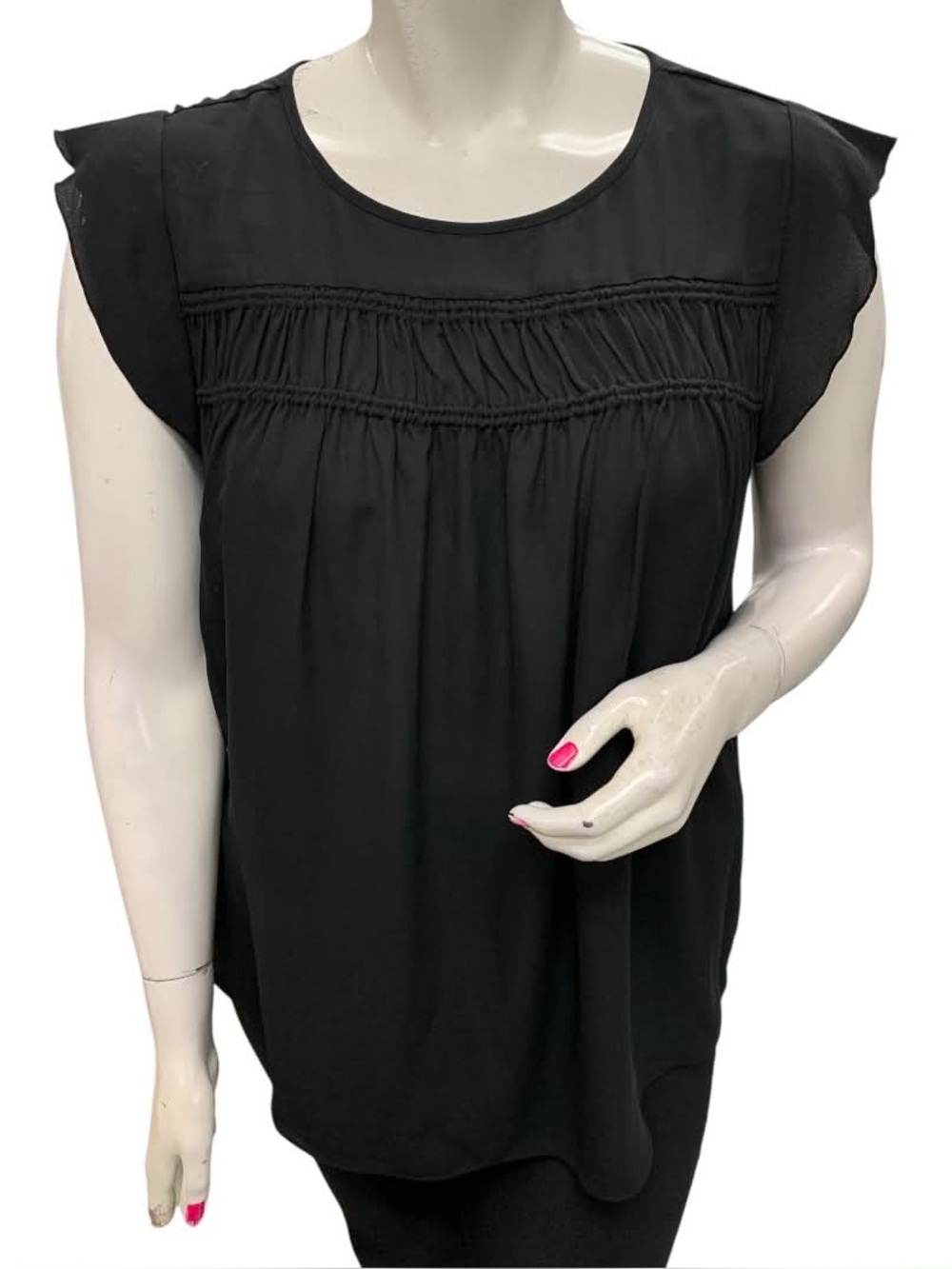 Zac & Rachel Black Smocked Yoke Cap Sleeve Blouse Size XL